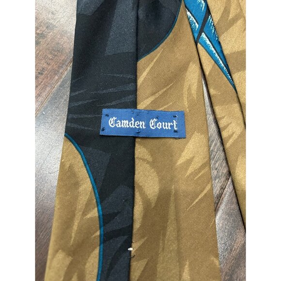 Vintage Camden Court Brown Black Polyester Tie Blue Abstract Design - Picture 3 of 7
